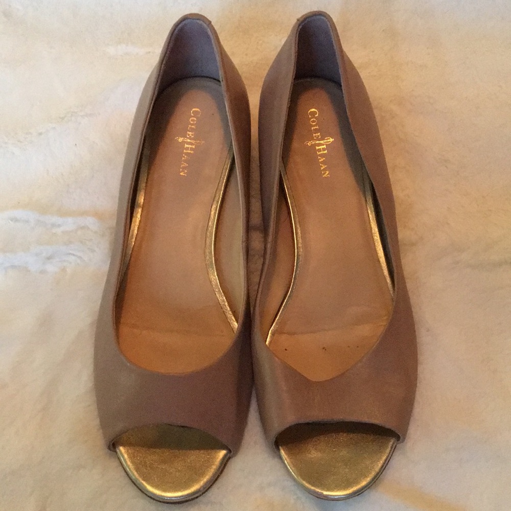 Cole Haan peep toe nude flats
